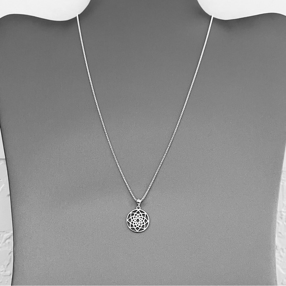 Sterling Silver Mandala Necklace, Boho Necklace, Silver Chain, Flower Necklace - Picture 3 of 15